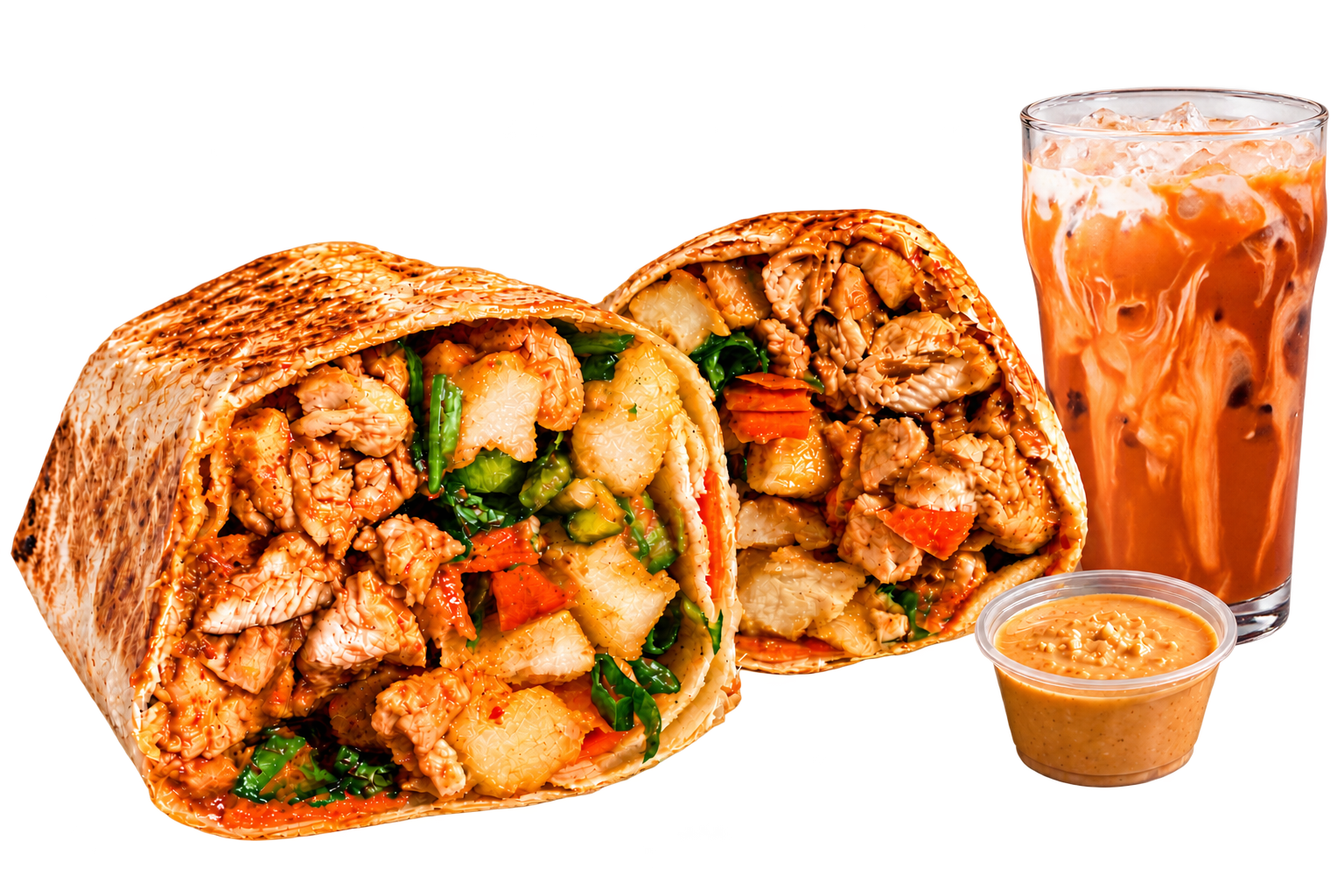 SAAP wrap served with Thai iced tea